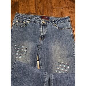 Platinum Plush Y2K Rhinestone Studded Bootcut Jeans Medium Wash Blue‎ Denim 9201